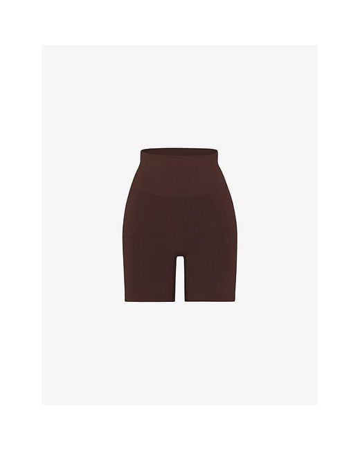 Skims Brown The Smoothing Double-waistband Stretch-woven Shorts X