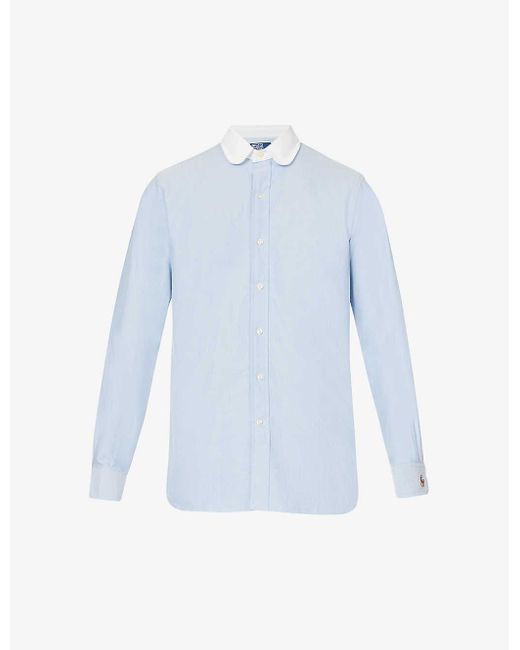 Polo Ralph Lauren Blue Logo-embroidered Contrast-collar Regular-fit Cotton-poplin Shirt for men