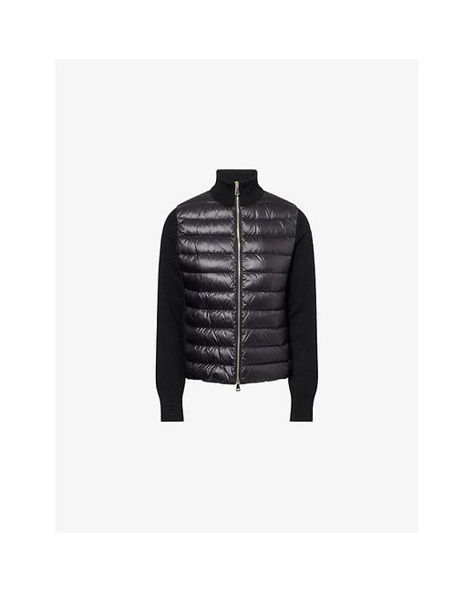 Moncler Black Hybrid Logo-Badge Nylon And Wool Cardigan