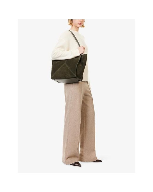 Vince Natural Drawstring Wide-Leg Wool-Blend Trousers