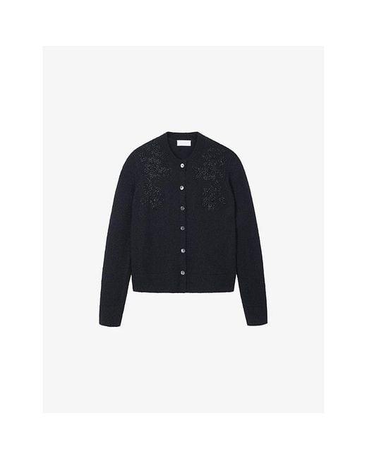 The White Company Blue Bead-Embellished Alpaca And Wool-Blend Cardigan