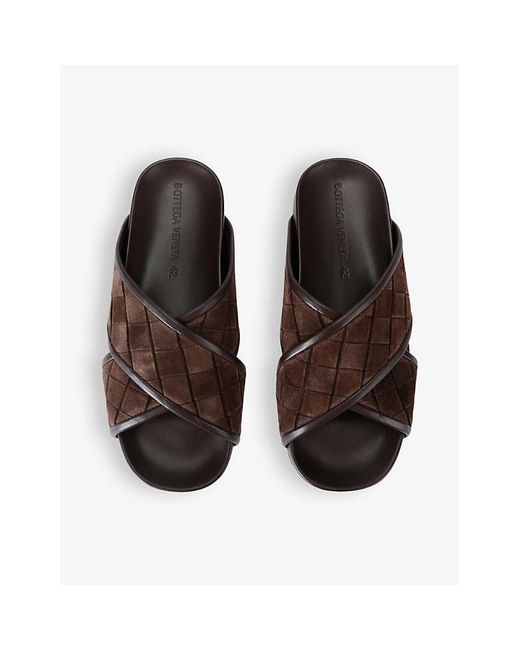Bottega Veneta Brown Tarik Woven Leather Sandals for men