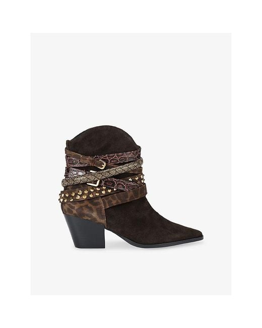 Kurt Geiger Brown Multi-Strap Heeled Suede Ankle Boots