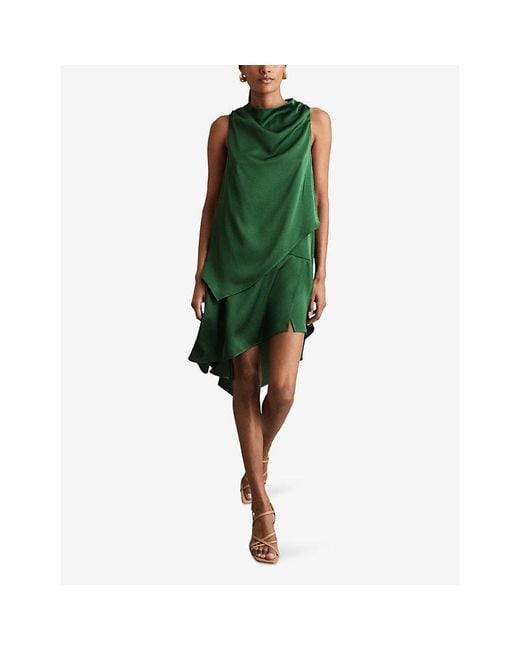 英国発【REISS】Eloise ドレープネック レイヤード サテン ミニ Reiss Eloise Drape Neck Mini Dress, Green