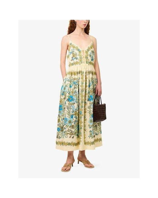 ALÉMAIS Metallic Sophia Printed Linen Midi Dress