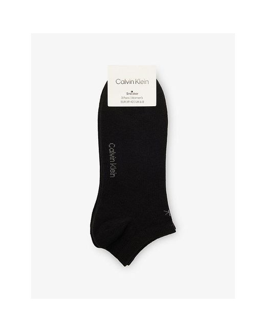 Calvin Klein Black Logo Stretch-Cotton Trainer Socks Pack Of Three