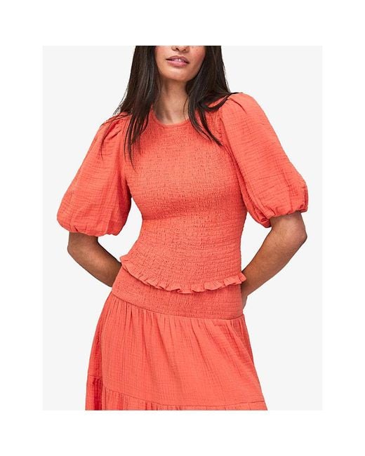 Ro&zo Cheesecloth Puff-Sleeve Shirred Cotton Top
