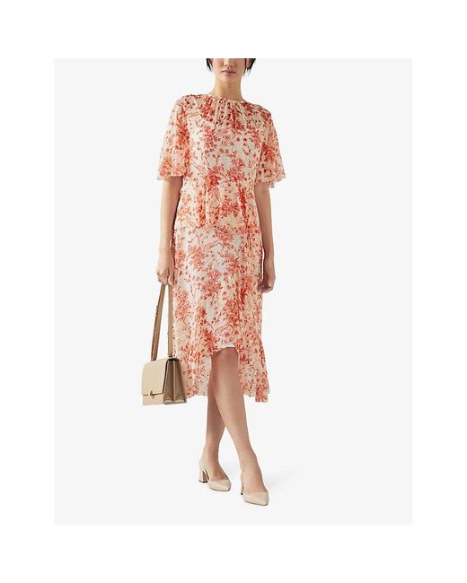 L.K.Bennett Pink Thea Floral-print Silk-blend Midi Dress