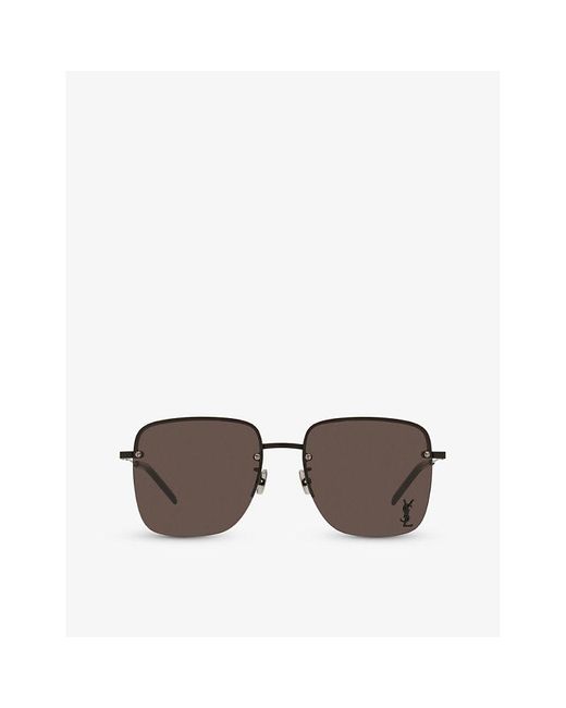 Saint Laurent Gray Ys000297 Sl 312 M Rectangular-frame Metal Sunglasses