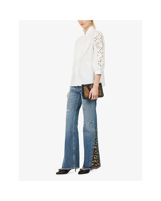 Valentino White Broderie Long-Sleeve Cotton Shirt