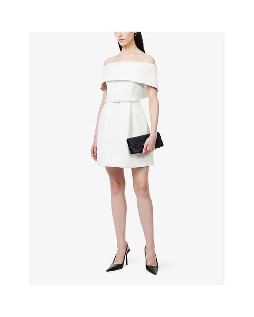 Nadine Merabi White Harper Off-Shoulder Woven Mini Dress