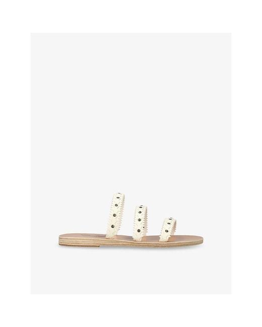 Ancient Greek Sandals White Prostasia Flat Leather Sandals
