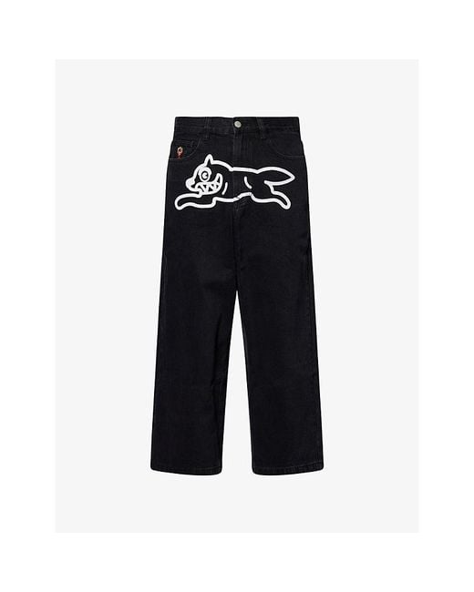 ICECREAM Black Running Dog Straight-Leg Denim Jeans for men