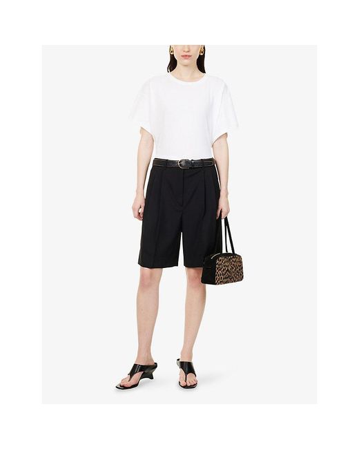 Khaite Black Auggie Pleated Wool Shorts