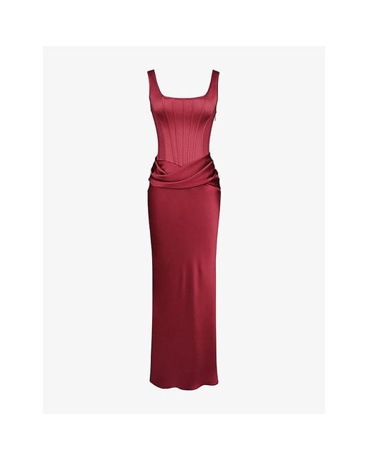 House Of Cb Kira Satin Gathered Maxi Dress