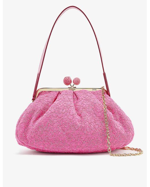 Weekend by Maxmara Pink Pasticcino Lace-embellished Cotton-blend Shoulder Bag