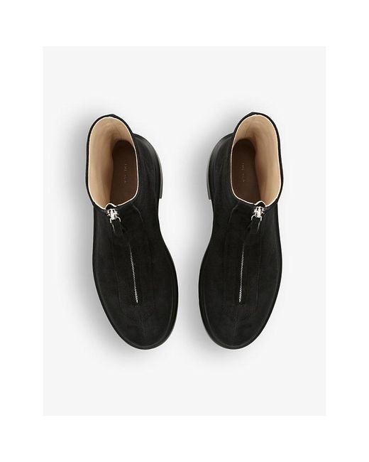 The Row Black Zipped-Front Platform-Sole Suede Ankle Boots