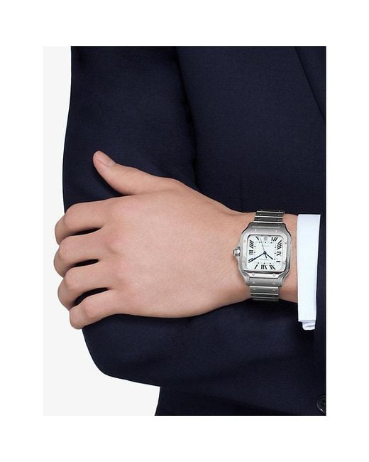 Cartier White Crwssa0018 Santos De Large Model Stainless And Leather Watch for men