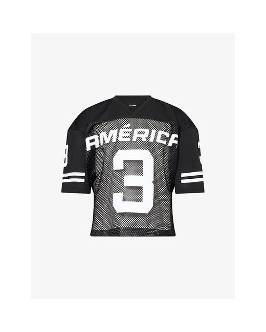 Willy Chavarria Black America Football Patch-Embellished Netted Woven Jersey for men