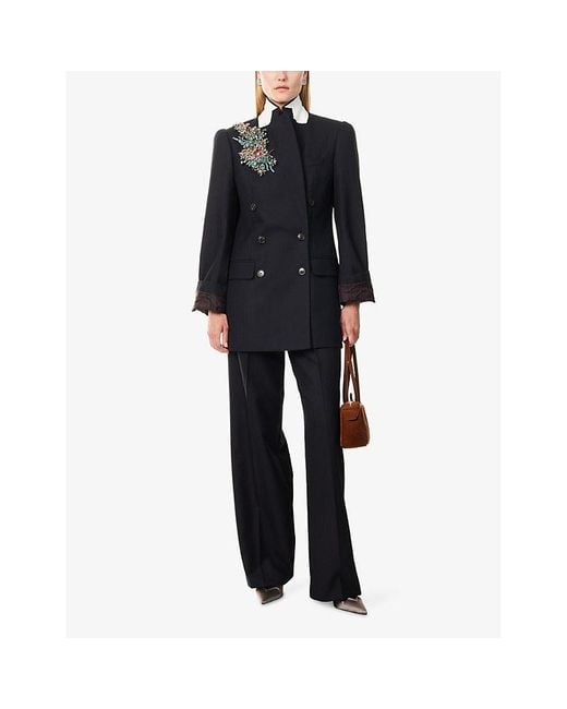 Dries Van Noten Black Portias Wide-Leg Wool Trousers