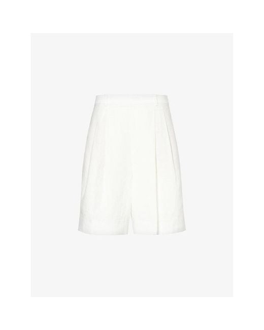 Polo Ralph Lauren White Pleated Straight-leg Linen Shorts