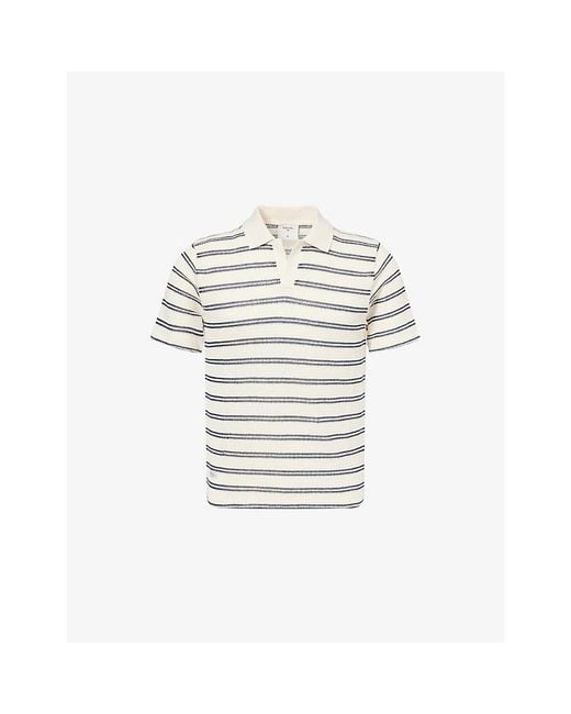 Percival White Moore Open-Collar Cotton-Blend Polo Top for men