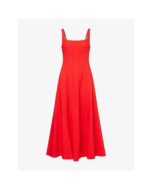 ME+EM Red Contour Square-Neck Woven Maxi Dress