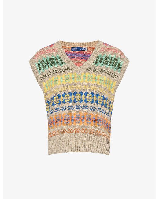 Polo Ralph Lauren Blue Fairisle-pattern Knitted Jumper