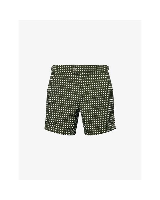 Tom Ford Green Polka-Dot Print Mid-Rise Swim Shorts for men