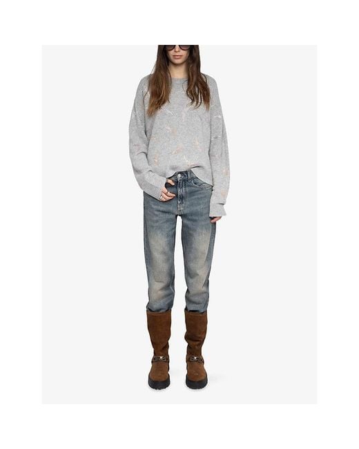 Zadig & Voltaire White Markuz Rhinestone-Embellished Cashmere Jumper