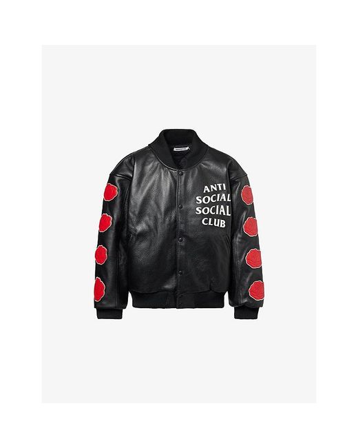 ANTI SOCIAL SOCIAL CLUB Black Petal To The Metal Relaxed-Fit Leather Jacket for men