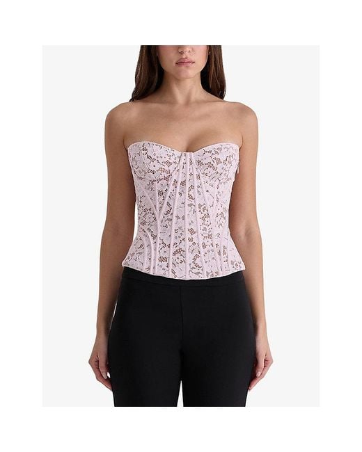 House Of Cb White Solaine Boned Floral-Lace Corset Top Xs (A-C Cup)