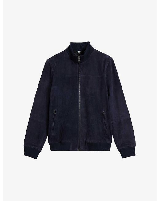 Ted Baker Blue Peveril Funnel-neck Suede Jacket for men