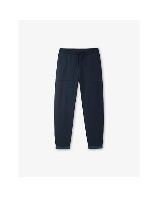 The White Company Blue Relaxed Tapered-Leg High-Rise Stretch-Woven Jogging Bottoms
