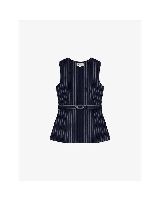 Ro&zo Blue Pinstripe Long-Line Woven Top