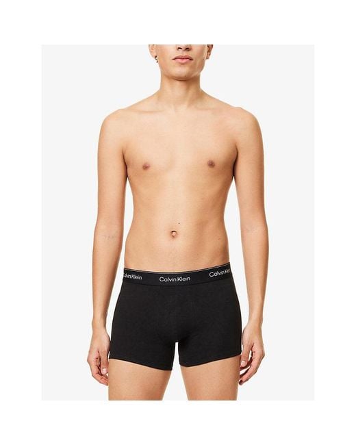 Calvin Klein Blue Icon Logo-Waistband Pack Of Three Stretch-Cotton Trunks for men