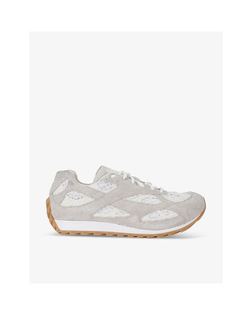 Bottega Veneta White Orbit Tonal-Panel Net-Covered Low-Top Trainers