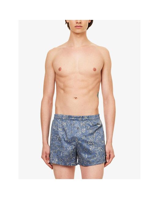 Zimmerli of Switzerland Blue Paisly-print Mid-rise Cotton Boxer Shorts X for men