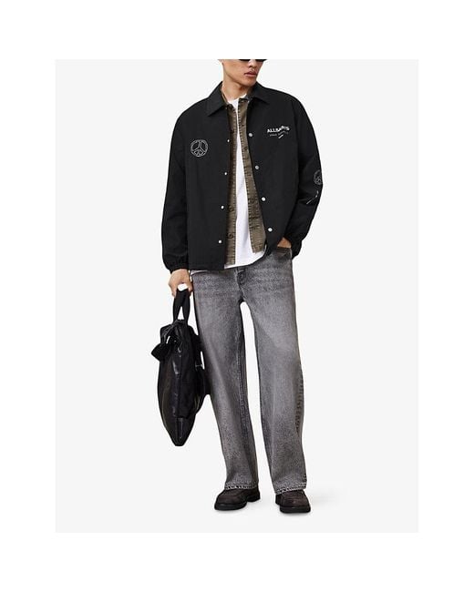 AllSaints Black Orbital Branded-Print Cotton-Blend Jacket for men