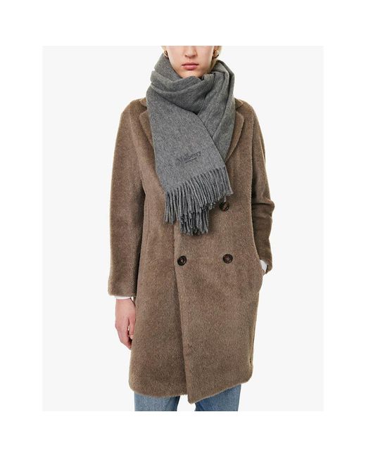 Mulberry Gray Solid Logo-Embroidered Merino-Wool Scarf