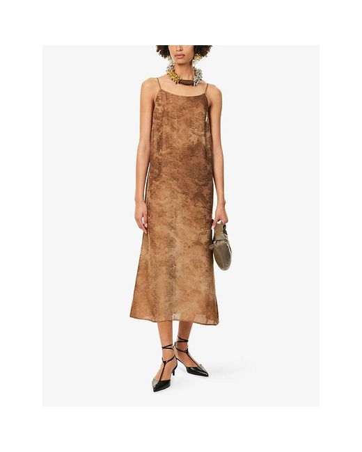 Uma Wang Brown Anaya Printed Woven Midi Dress