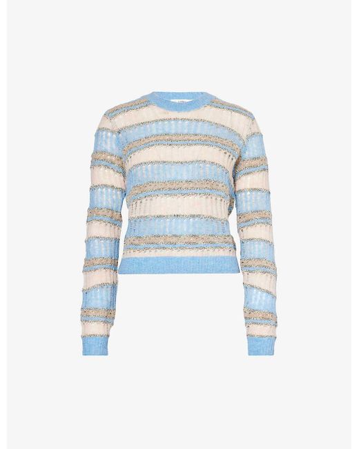 FRAME Blue Striped Open-stitch Knitted Jumper