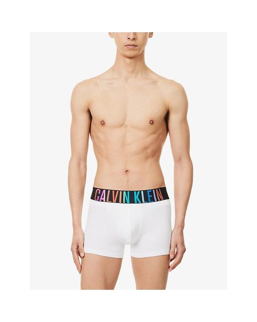 Calvin Klein White Branded-waistband Mid-rise Stretch-cotton Trunks for men
