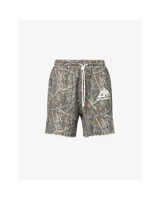 GODMADE Gray Rhinestone Cotton Shorts for men