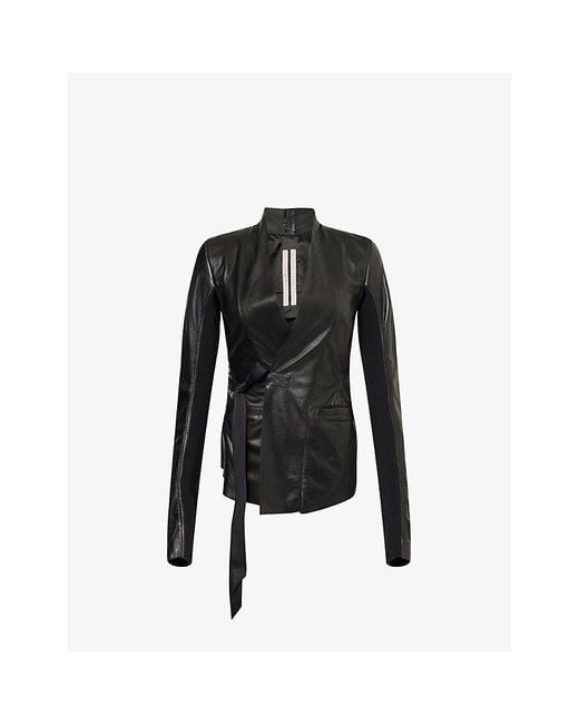 Rick Owens Black Hollywood Wrap-Front Leather Jacket