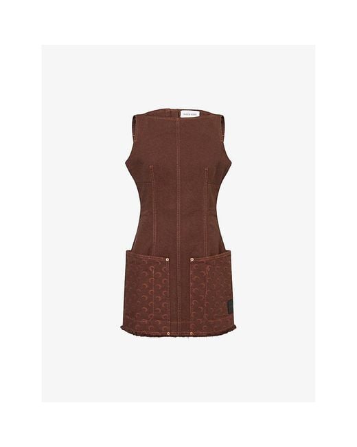 MARINE SERRE Brown Moon Jacquard Two-Patch-Pockets Denim Mini Dress