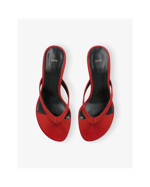 Jude Red Rooty Nubuck-Leather Heeled Sandals