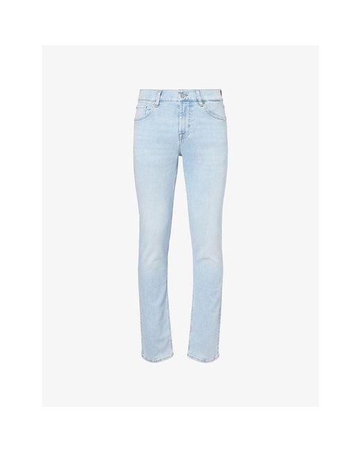 7 For All Mankind Blue Slimmy Tapered Brand-Patch Stretch-Denim Jeans for men