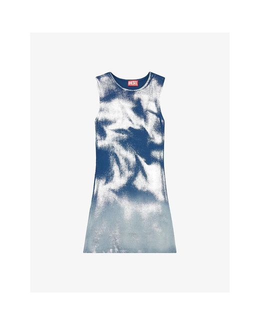 DIESEL Blue M-idony Metallic-pattern Cotton-knit Mini Dress