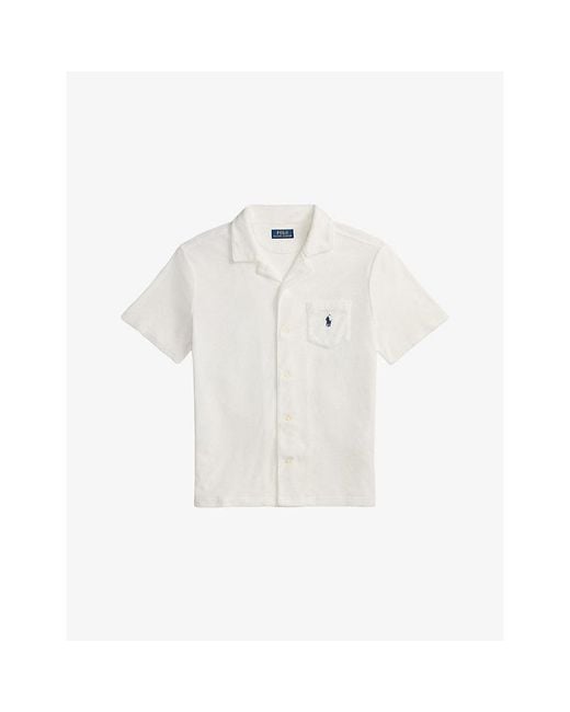 Polo Ralph Lauren White Logo-Embroidered Terry-Textured Cotton-Blend Shirt for men